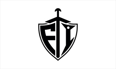 FI initial letter shield icon gaming logo design vector template. batman logo, sports logo, monogram, polygon, war game, symbol, playing logo, abstract, fighting, typography, icon, minimal, knife logo