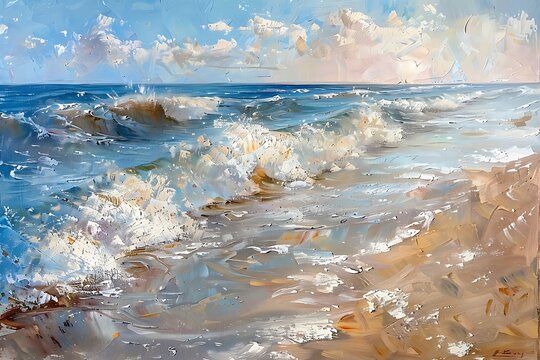 waves on the beach oil painting with strong brush stroke wall art