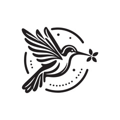 Humming bird black and white logo illustration vector 