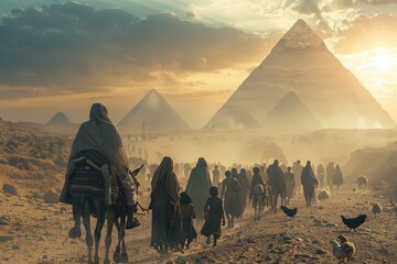 The Israelites are leaving Egypt, Bible story. - obrazy, fototapety, plakaty