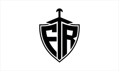 FR initial letter shield icon gaming logo design vector template. batman logo, sports logo, monogram, polygon, war game, symbol, playing logo, abstract, fighting, typography, icon, minimal, knife logo