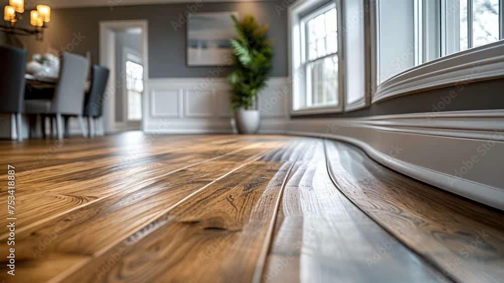 Poster a closeup of a baseboard in a dining room showcasing the delicate curves and sleek lines that make i