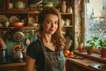 Fototapeta na wymiar Portrait of an attractive housewife at the kitchen.