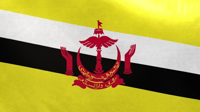 Brunei flag. Brunei flag waving in the wind. Full screen, flat, cloth material texture. National Flag. Loopable. Looping. CGI graphic animation HD