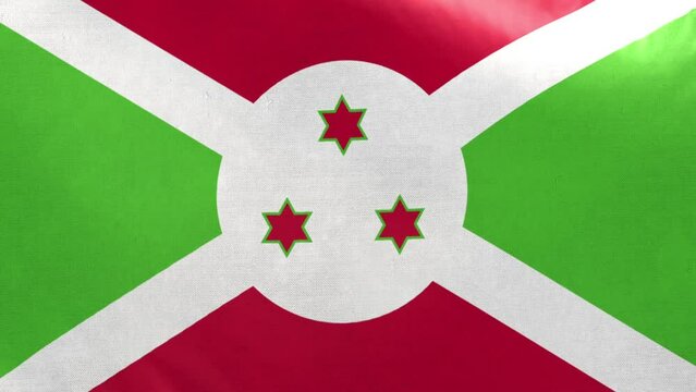 Burundi flag. Burundi flag waving in the wind. Full screen, flat, cloth material texture. National Flag. Loopable. Looping. CGI graphic animation HD