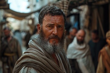 Fototapeta premium Apostle Peter walking through the streets. Biblical character.