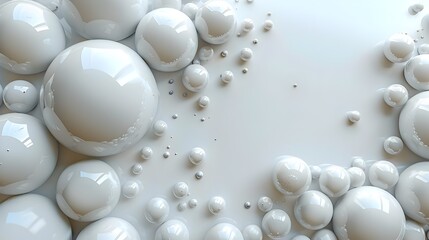 White Spheres Arranged in a Circular Pattern with Bubbles