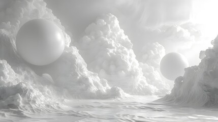 Stark Black-and-White 3D Illustration of a Surreal White Desert