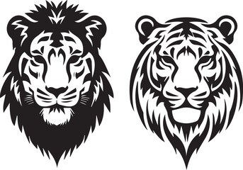 Naklejka premium Set of Lion head vector logo icon on white background