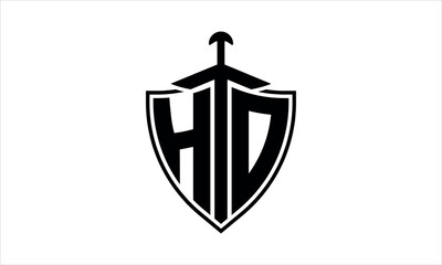 HO initial letter shield icon gaming logo design vector template. batman logo, sports logo, monogram, polygon, war game, symbol, playing logo, abstract, fighting, typography, icon, minimal, knife logo