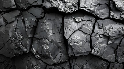 Cracked Rocks and Stone Wall in Black and White Style, To provide a high-quality, visually striking image of cracked rocks and a stone wall in black - Powered by Adobe