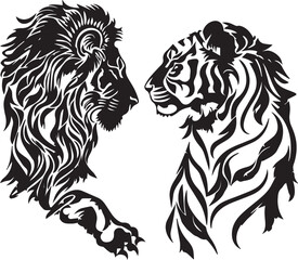 Lion and Tiger head vector logo icon on white background