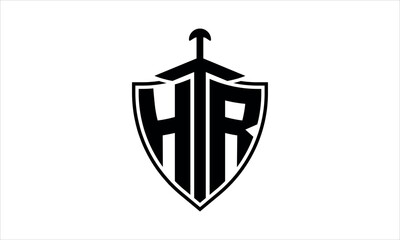 HR initial letter shield icon gaming logo design vector template. batman logo, sports logo, monogram, polygon, war game, symbol, playing logo, abstract, fighting, typography, icon, minimal, knife logo