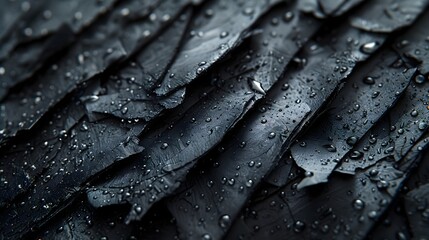 Water Droplets on Black Feathers and Leather, To provide a high-quality, artistic image of water droplets on black feathers and leather for use in