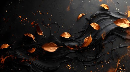 Stunning Black and Orange Paint with Flying Leaves Art, To provide a unique and eye-catching piece...