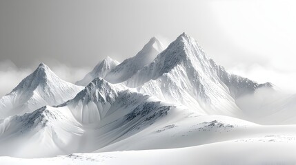 Hyperrealistic Snowy Mountain Landscape in Monochromatic Minimalist Style - obrazy, fototapety, plakaty