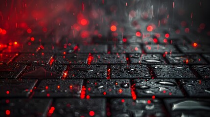 Rain Drops on Laptop in a Stylized Cyberpunk Illustration