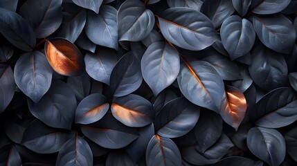 Dark Photorealistic Leaves Background with Orange and Black Hues