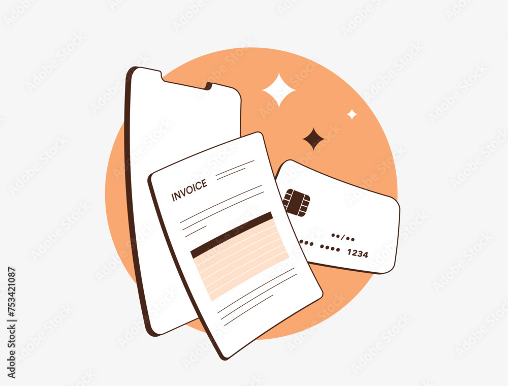 Poster electronic invoicing, digital financial transactions and paperless billing concepts. e-invoice isola
