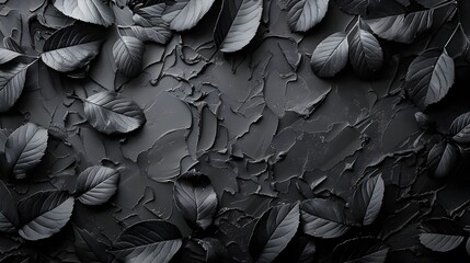 Black Leaves on a Dark Wall in Modern Textured Style