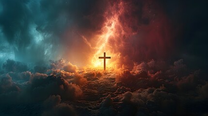 Christian Religious Background with Cross and Light - obrazy, fototapety, plakaty