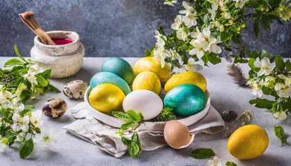 Obraz na płótnie Canvas Rustic Charm: Easter Eggs Enhanced with Beautiful Natural Dyes