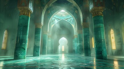 Intricate Islamic Mosque Interior, To provide a unique and culturally-rich stock photo of a mosque interior for use in religious or travel-related - obrazy, fototapety, plakaty