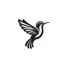 Humming bird black and white logo illustration vector 