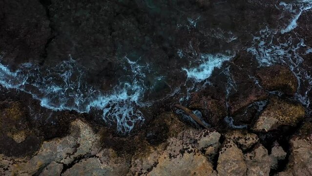 Drone Footage over Jamaica ocho Rios Beach 4k Water hitting Rocks, Blue Water reef Horizontal