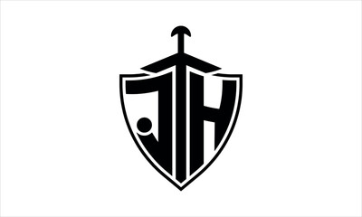 JH initial letter shield icon gaming logo design vector template. batman logo, sports logo, monogram, polygon, war game, symbol, playing logo, abstract, fighting, typography, icon, minimal, knife logo