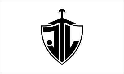 JL initial letter shield icon gaming logo design vector template. batman logo, sports logo, monogram, polygon, war game, symbol, playing logo, abstract, fighting, typography, icon, minimal, knife logo