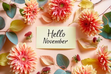 Hello November Card Month illustrate Decoration Flower to celebrate start of the month Pastel Background