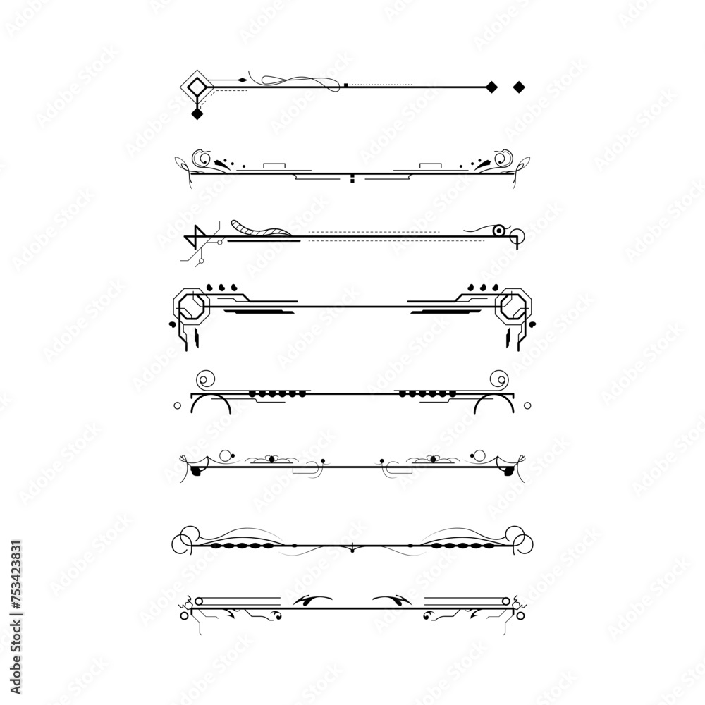 Poster set black simple line collection doodle border elements vector design style sketch isolated illustra