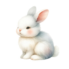 White fluffy rabbit, isolated background. Easter festival. Water color Generate by AI.
