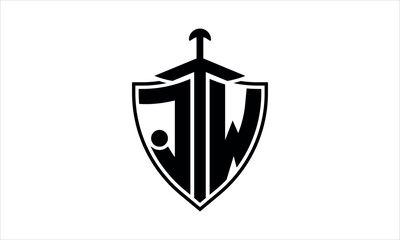 JW initial letter shield icon gaming logo design vector template. batman logo, sports logo, monogram, polygon, war game, symbol, playing logo, abstract, fighting, typography, icon, minimal, knife logo
