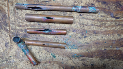 5 different copper pipe splits due to subfreezing temperature  