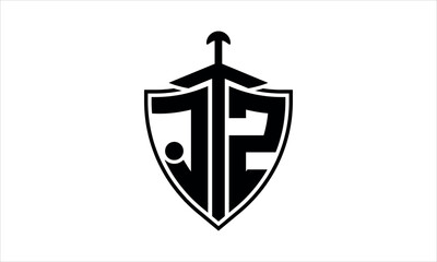 JZ initial letter shield icon gaming logo design vector template. batman logo, sports logo, monogram, polygon, war game, symbol, playing logo, abstract, fighting, typography, icon, minimal, knife logo