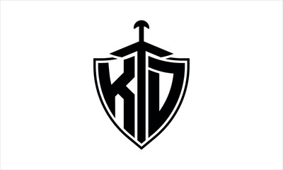 KD initial letter shield icon gaming logo design vector template. batman logo, sports logo, monogram, polygon, war game, symbol, playing logo, abstract, fighting, typography, icon, minimal, knife logo