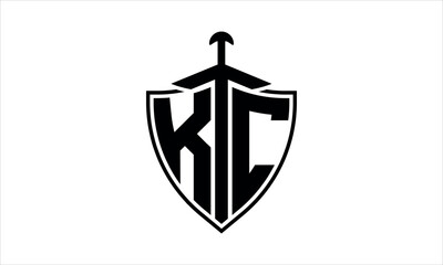 KC initial letter shield icon gaming logo design vector template. batman logo, sports logo, monogram, polygon, war game, symbol, playing logo, abstract, fighting, typography, icon, minimal, knife logo