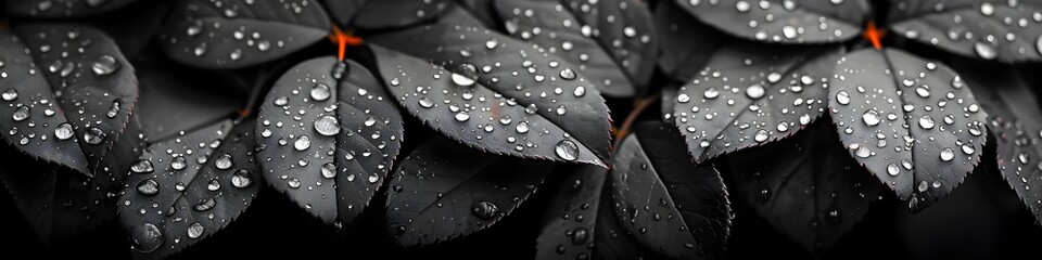 Black and White Leaves with Water Droplets, To provide a high-quality, artistic and detailed black...