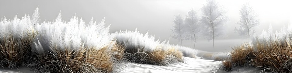 Soft Mist Winter Grass Field Wallpaper, To provide a high-quality, peaceful and calming winter-themed background for personal or commercial use