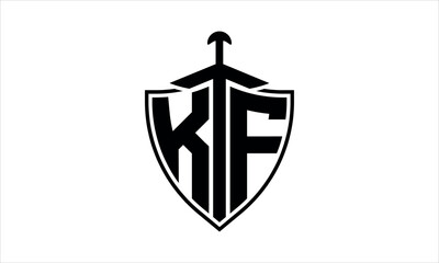 KF initial letter shield icon gaming logo design vector template. batman logo, sports logo, monogram, polygon, war game, symbol, playing logo, abstract, fighting, typography, icon, minimal, knife logo