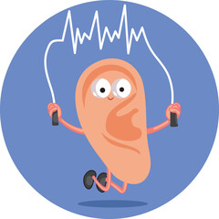 Ear Character Jumping Rope Hearing Test Concept Illustration. Audiology concept funny cartoon graphic icon
