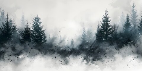 Isolated Misty Forest Digital Art, To provide a beautiful and calming piece of digital art featuring a misty forest landscape that can be used for