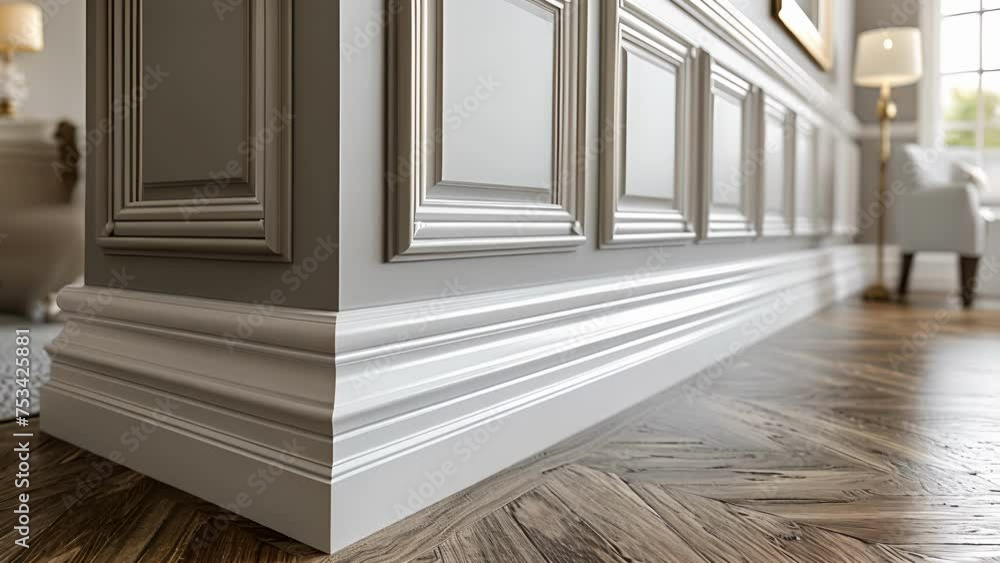 Poster the corner of a room with a combination of different moldings creating a cohesive and visually pleas