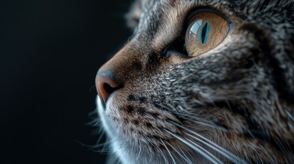 Naklejka na ściany i meble Close Portrait Gray Striped Domestic Cat, Desktop Wallpaper Backgrounds, Background HD For Designer