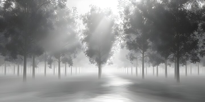 Foggy Tree Field with Sunlight, To convey a peaceful and tranquil mood, perfect for nature and outdoor-themed designs