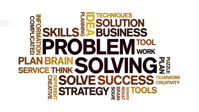 Problem Solving animated word cloud;text design animation tag kinetic typography seamless loop.