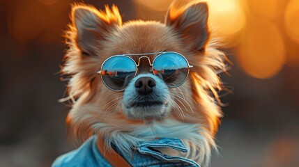 Cute Dog Wearing Denim Vest Sunglasses, Desktop Wallpaper Backgrounds, Background HD For Designer