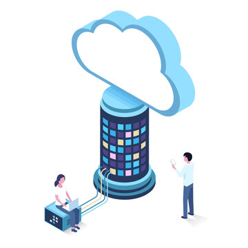 isometric illustration of cloud computing concept